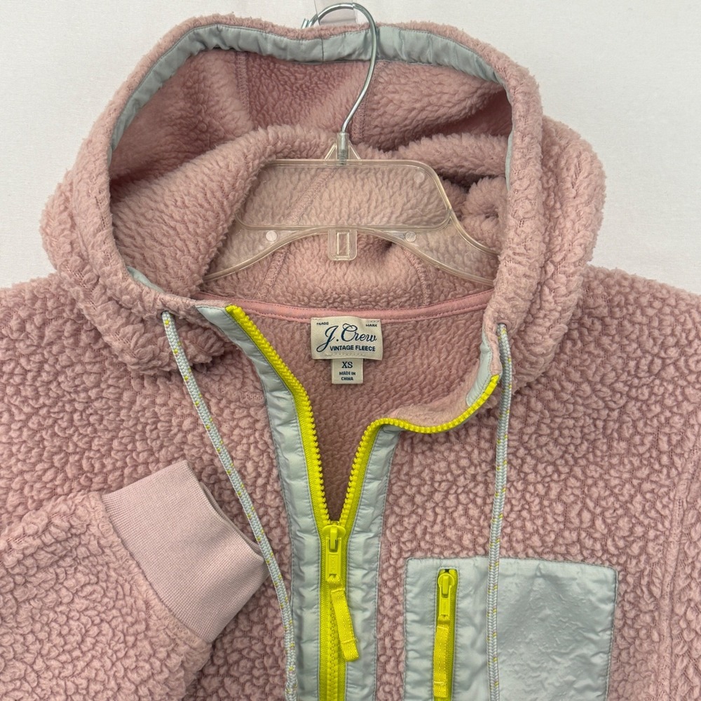 J. Crew Vintage Fleece‎ Teddy Sherpa Half Zip Hoodie Pink XS